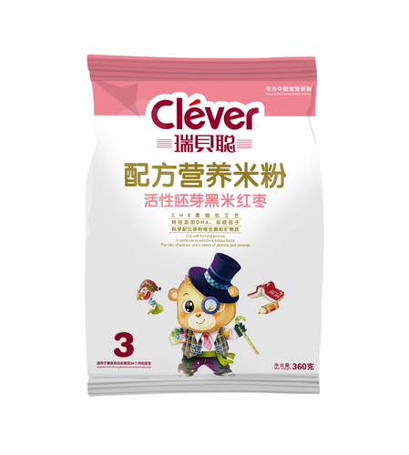 瑞貝聰活性胚芽黑米紅棗營養(yǎng)米粉3段袋裝