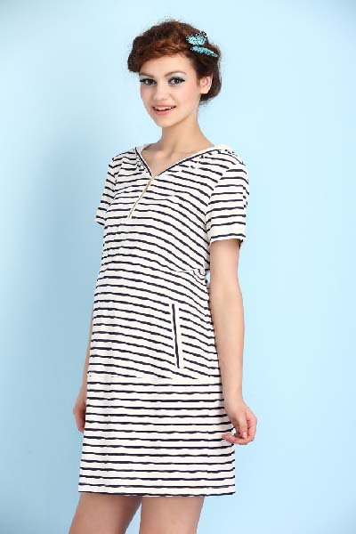 媽媽和我條紋拉鏈yunf連衣裙