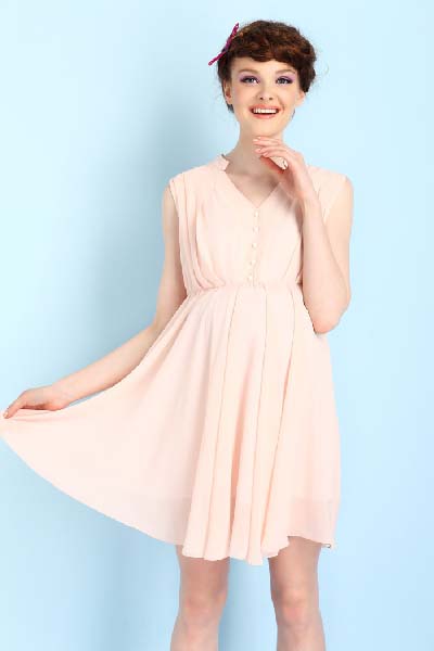 媽媽和我藕粉色甜美yunf連衣裙