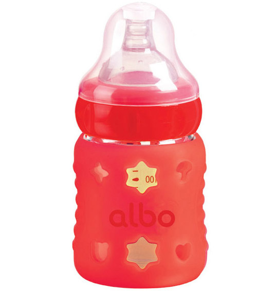 愛(ài)樂(lè)寶感溫晶鉆玻璃奶瓶150ml紅色