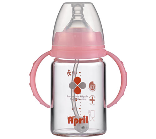 愛(ài)普麗鉑金寬口玻璃奶瓶180ml粉色