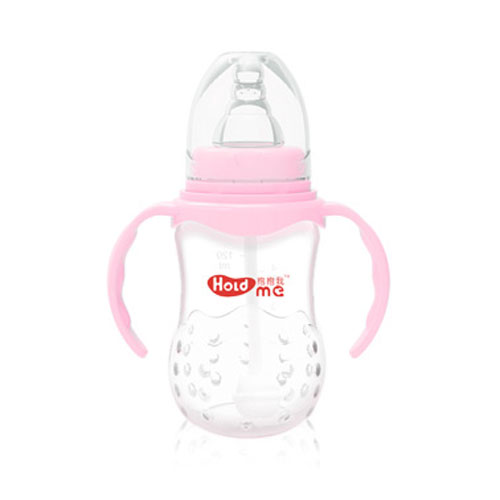 抱抱我標(biāo)口徑300ml草莓形帶柄自動(dòng)PP奶瓶粉色