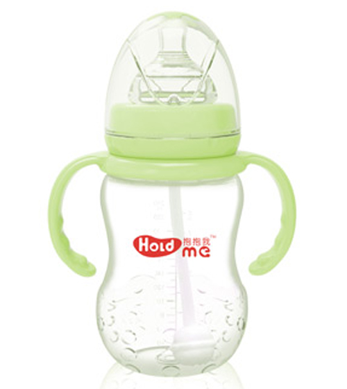 抱抱我寬口徑210ml草莓形帶柄自動(dòng)PP奶瓶