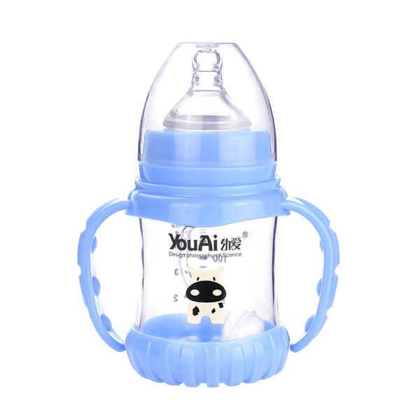幼愛帶柄自動吸防摔感溫晶鉆玻璃寬口奶瓶150ml
