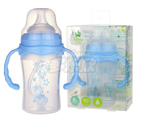 迪士尼寶寶寬口徑手柄吸管硅膠奶瓶(小號)150ml藍色