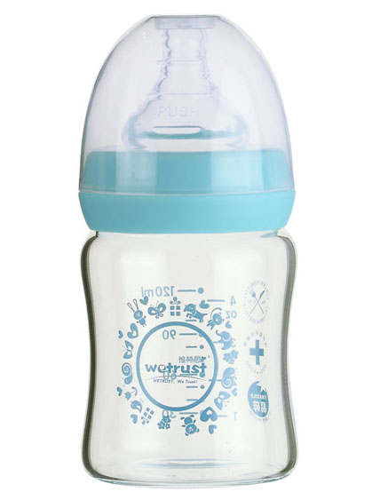 惟特思藍(lán)色晶鉆玻璃印花奶瓶120ml(無把手)