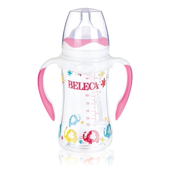 貝樂嘉卡通標(biāo)口防摔防爆雙層玻璃奶瓶