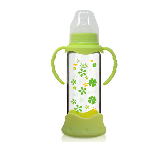 貝嬰奇240ml防爆感溫標(biāo)口晶鉆玻璃奶瓶-綠