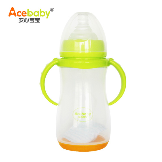 安心寶寶300ml寬口雙耳自動(dòng)感溫PP奶瓶綠色