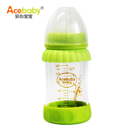 安心寶寶180ml高硼硅玻璃奶瓶綠色