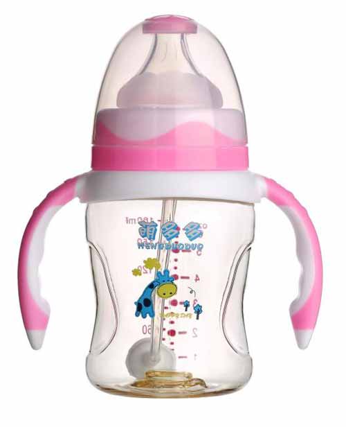 萌多多PPSU寬口180ml雙色紅白手柄自動奶瓶