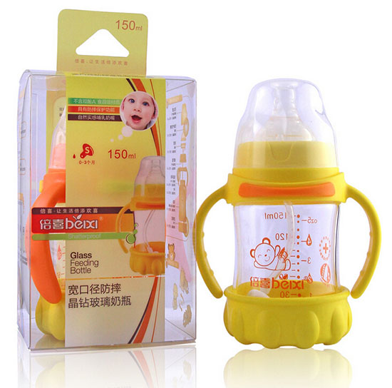 倍喜寬口弧形防摔玻璃奶瓶150ML