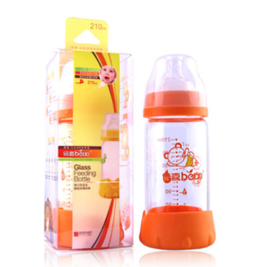 倍喜寬口直身玻璃奶瓶210ML(橙色)
