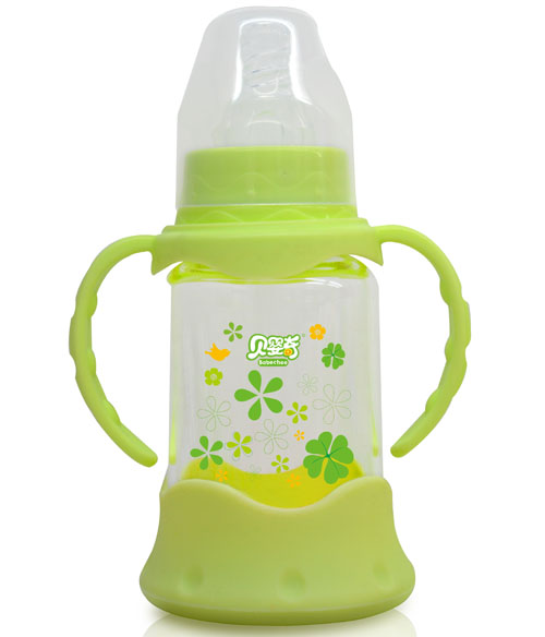 貝嬰奇120m防爆感溫標口晶鉆玻璃奶瓶淺綠色