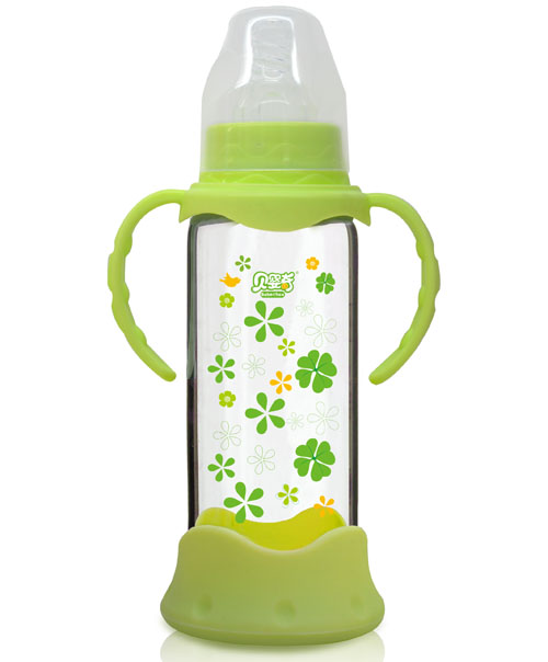 貝嬰奇240ml防爆感溫標(biāo)口晶鉆玻璃奶瓶綠色