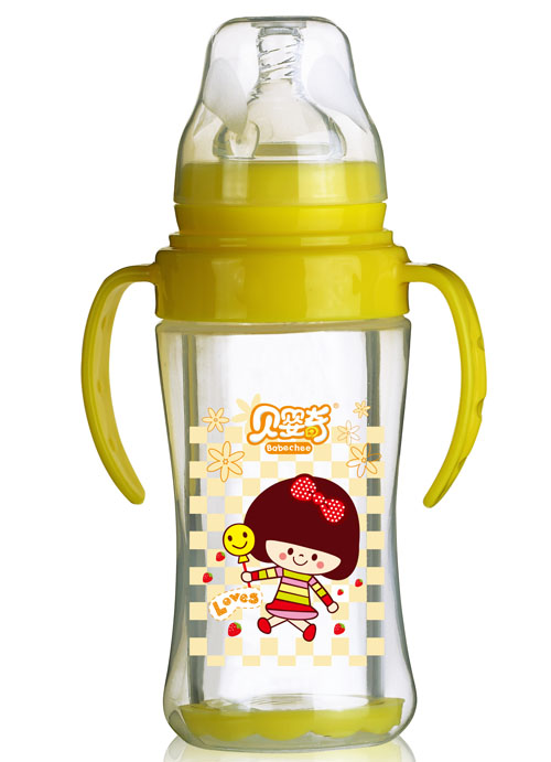 貝嬰奇240ml寬口雙層玻璃奶瓶黃色