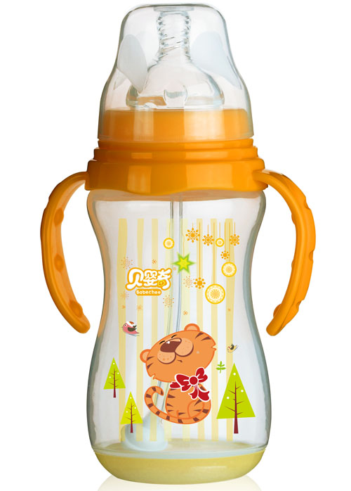 貝嬰奇320ml寬口帶感溫底座奶瓶橙色