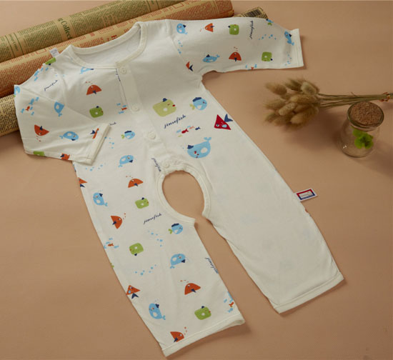 金色小魚蘆薈纖維單面小魚開檔哈衣