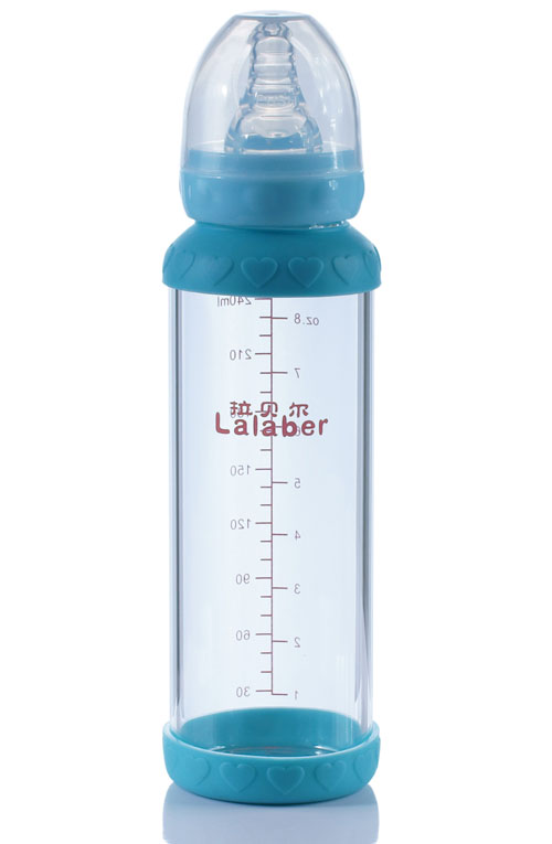 拉貝爾8安士標準口徑連藍色感溫保護環(huán)玻璃奶瓶