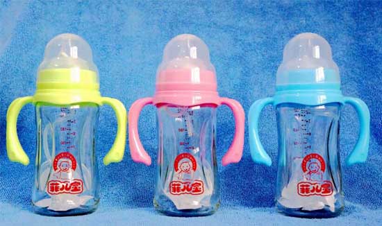 菲兒寶240毫升鈦金抗摔玻璃奶瓶(藍-粉-綠)