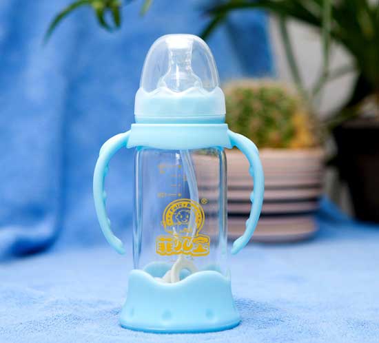 菲兒寶150毫升標口晶鉆防爆防脹氣玻璃奶瓶(藍)