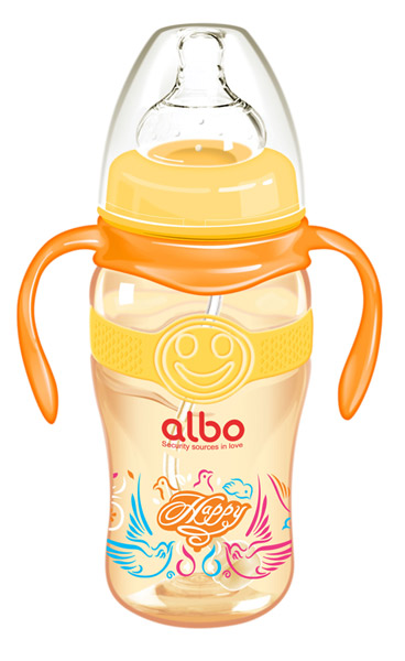 愛樂寶300mlPPSU寬口感溫自動(dòng)奶瓶桔色