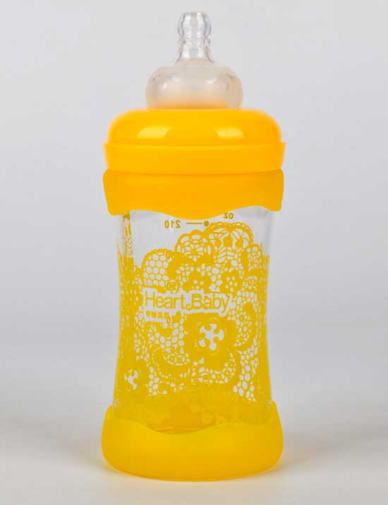 亨特貝貝寬口玻璃防摔初生瓶240ml黃色