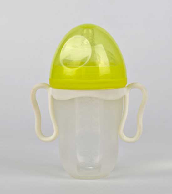 亨特貝貝超寬口硅膠奶瓶250ml帶手柄黃色