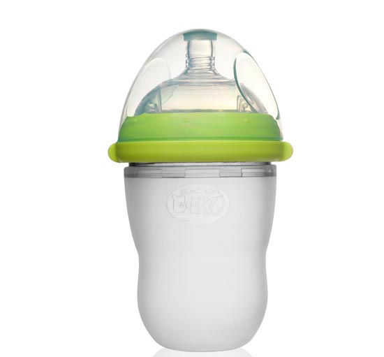 比酷熊超寬口硅膠奶瓶綠色