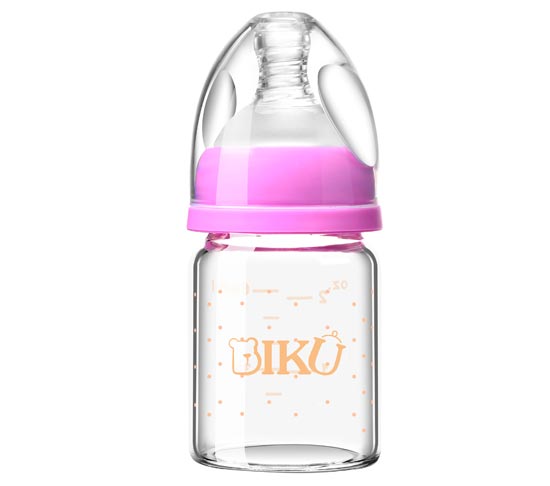 比酷熊yingye無手柄玻璃奶瓶玫紅色