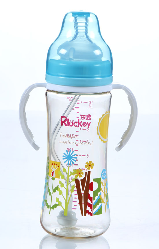 樂起弧形有耳PPSU奶瓶300ml藍(lán)色