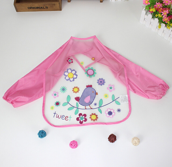 yingeEVA免洗吃飯衣圍兜圍嘴長袖粉