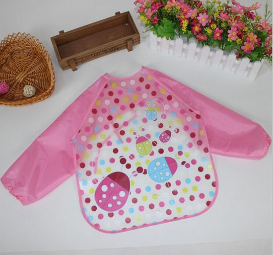 yingeEVA免洗吃飯衣圍兜圍嘴長(zhǎng)袖粉瓢蟲