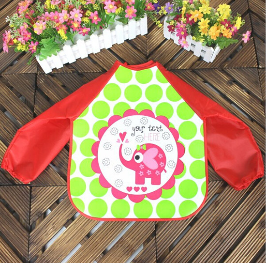 yingeEVA免洗吃飯衣圍兜圍嘴長(zhǎng)袖紅