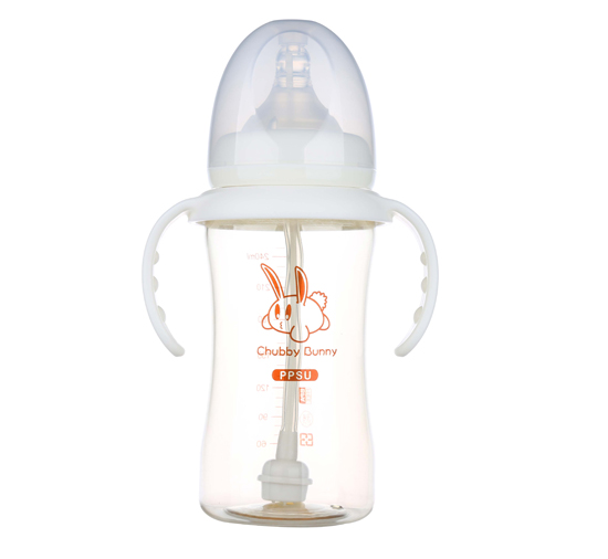 丘比兔PPSU寬口徑葫蘆型自動(dòng)把手奶瓶240ML白色