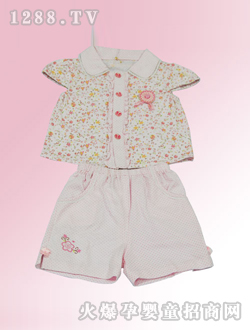 安嬰寶粉紅yinge短袖套裝