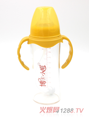 博士小帽玻璃有柄自然親子寬口徑自動奶瓶280ml黃色