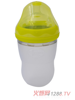 喂嗨皮220ML超寬口徑安撫型硅膠奶瓶綠色