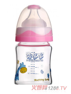 萌多多寬口直身晶鉆玻璃120ml雙色紅白自動(dòng)奶瓶