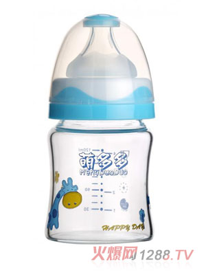 萌多多寬口直身晶鉆玻璃120ml雙色蘭白自動(dòng)奶瓶