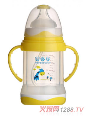 萌多多寬口直身晶鉆玻璃210ml全防護(hù)自動(dòng)奶瓶 (黃色)