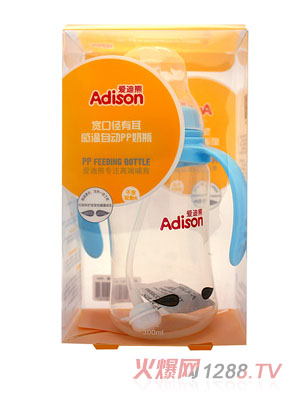 愛(ài)迪熊300ml寬口有耳感溫自動(dòng)PP奶瓶