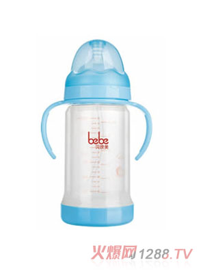 貝欣美寬口晶鉆防爆玻璃有柄自動奶瓶0307