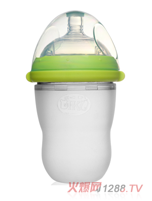 比酷熊超寬口硅膠奶瓶綠色