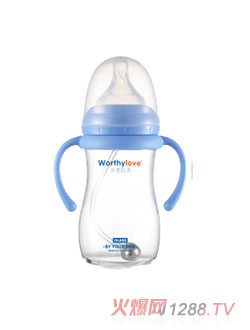 Worthylove沃德拉夫yingye帶手柄晶鉆玻璃奶瓶藍(lán)色